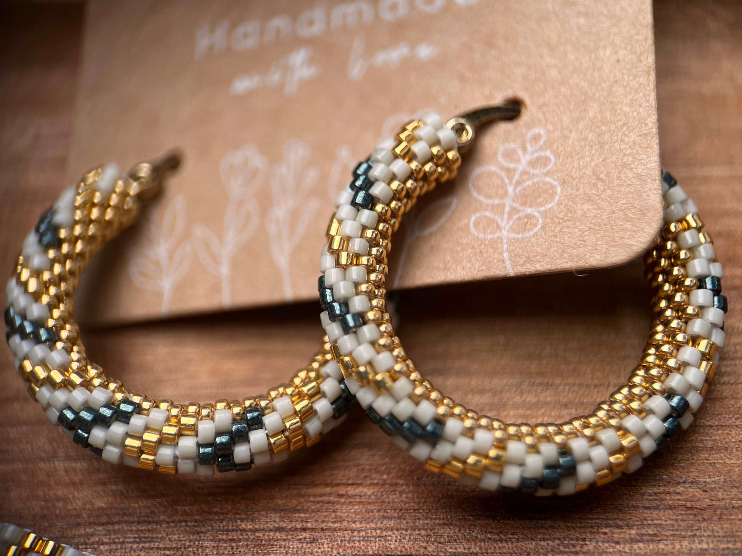 Handgefertigtes Schmuckset Handmade Miyuki Beaded Hoop Earrings